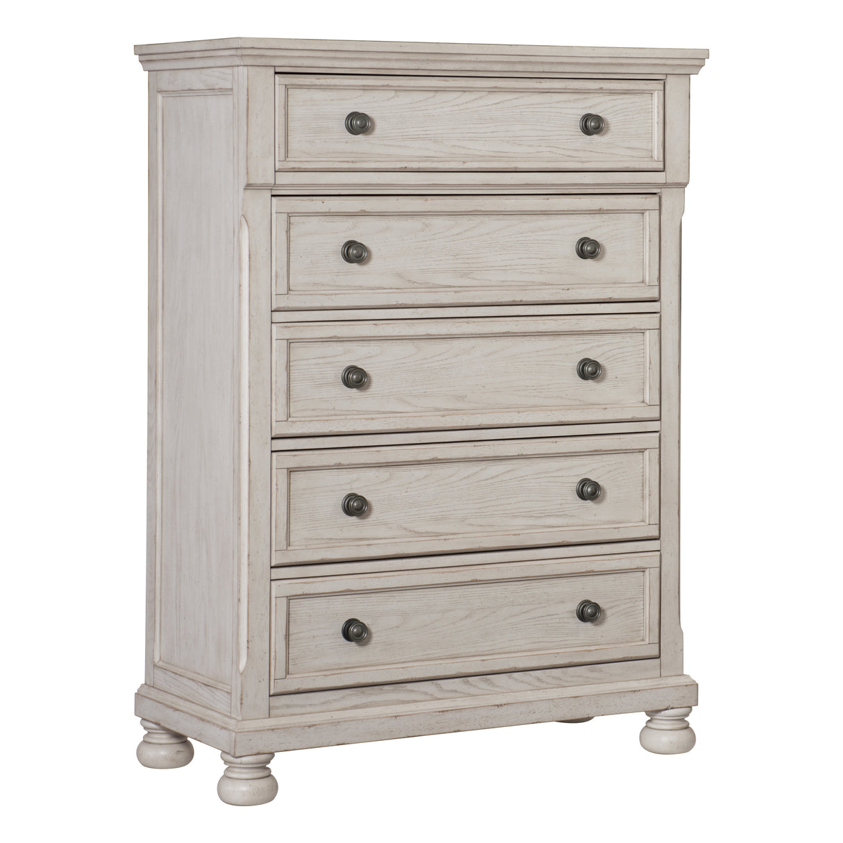 Bethel Wire Brushed White 5-Piece Bedroom Set (Queen Bed, Nightstand, Dresser, Mirror, Chest) from Homelegance - Luna Furniture