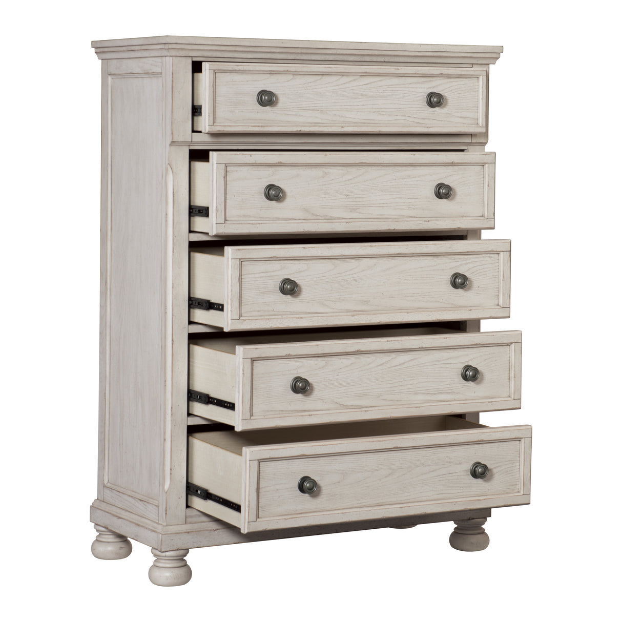 Bethel Wire Brushed White 5-Piece Bedroom Set (Queen Bed, Nightstand, Dresser, Mirror, Chest) from Homelegance - Luna Furniture