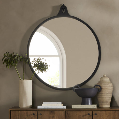 Hyde Round Mirror in Black Aluminum from Four Hands - Luna Furniture