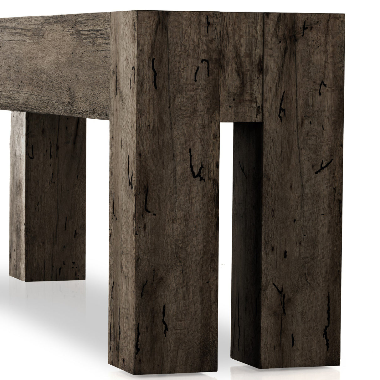 Abaso Console Table in Ebony Rustic Wormwood Oak from Four Hands - Luna Furniture