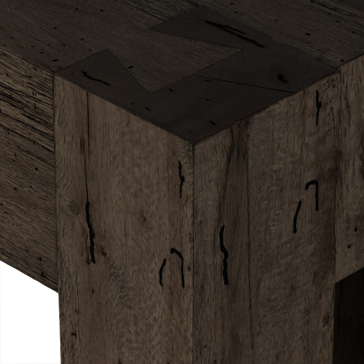 Abaso Console Table in Ebony Rustic Wormwood Oak from Four Hands - Luna Furniture