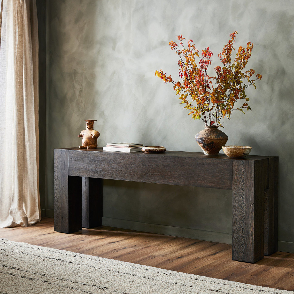Abaso Console Table in Ebony Rustic Wormwood Oak from Four Hands - Luna Furniture