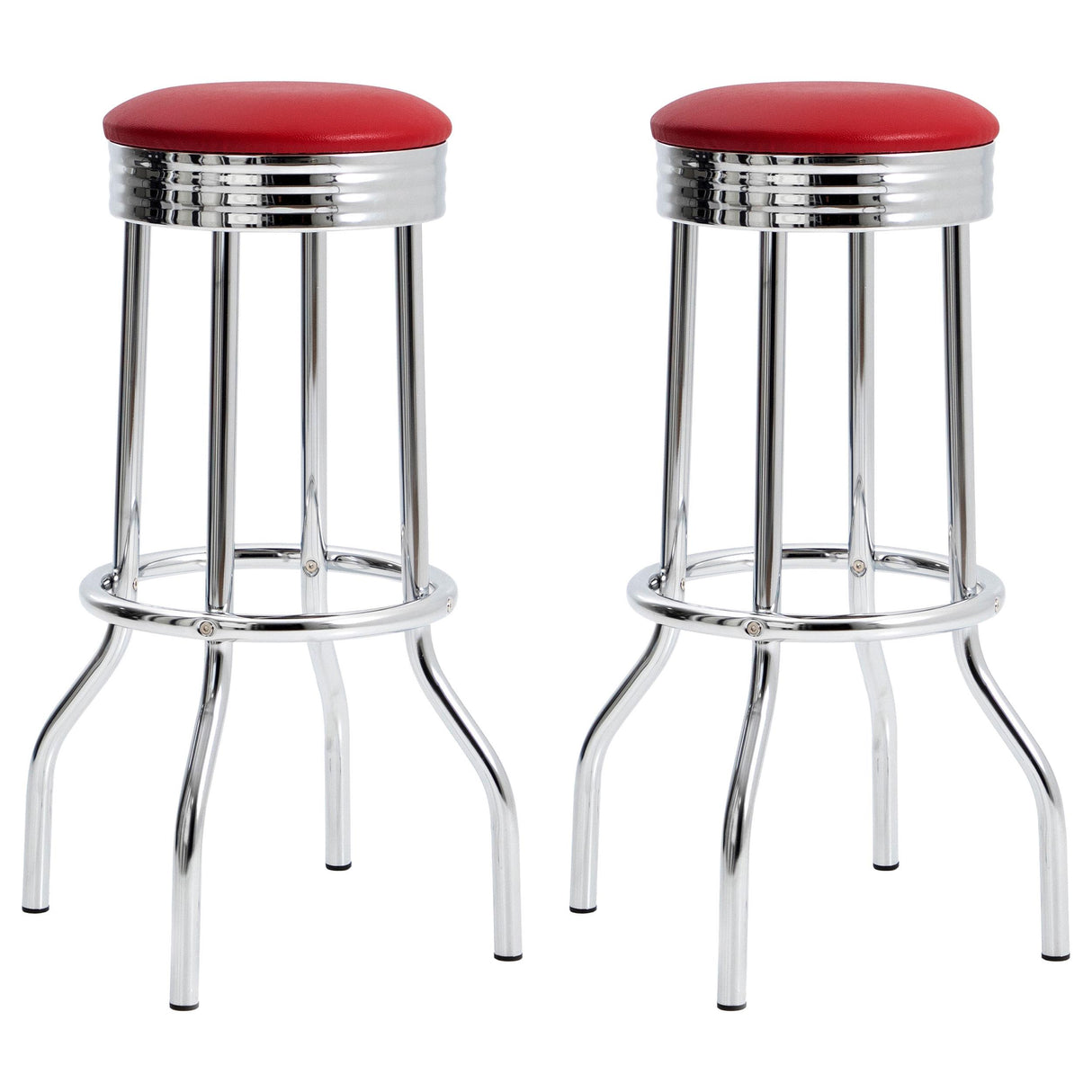 Hopkins Red and Chrome Upholstered Top Bar Stools, Set of 2 from Coaster - Luna Furniture