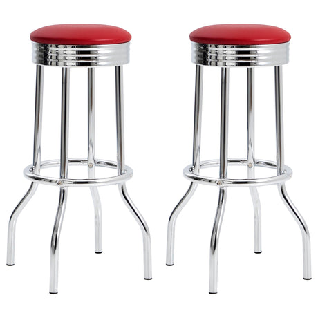 Hopkins Red and Chrome Upholstered Top Bar Stools, Set of 2 from Coaster - Luna Furniture