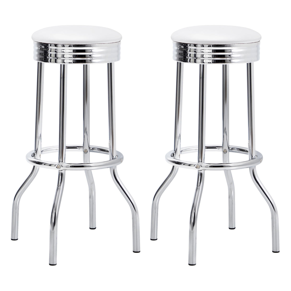 Theodore White and Chrome Upholstered Top Bar Stools, Set of 2 from Coaster - Luna Furniture