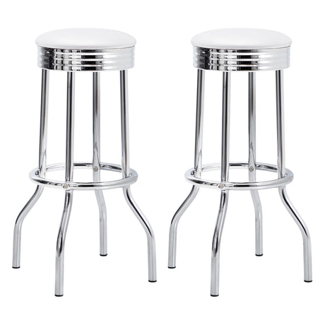 Theodore White and Chrome Upholstered Top Bar Stools, Set of 2 from Coaster - Luna Furniture