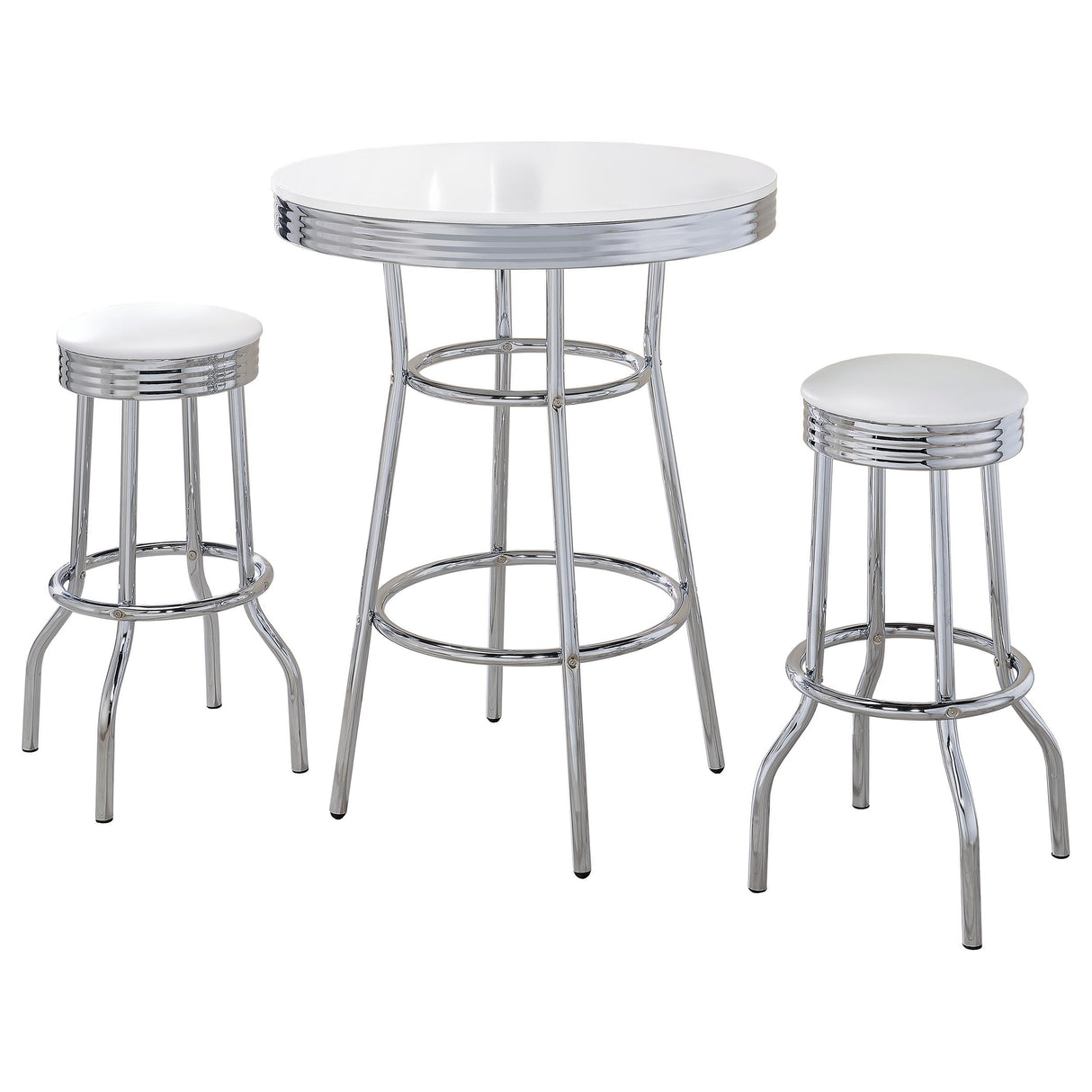 Retro 3-piece Round 1950s Bistro Pub Bar Table Set White from Coaster - Luna Furniture