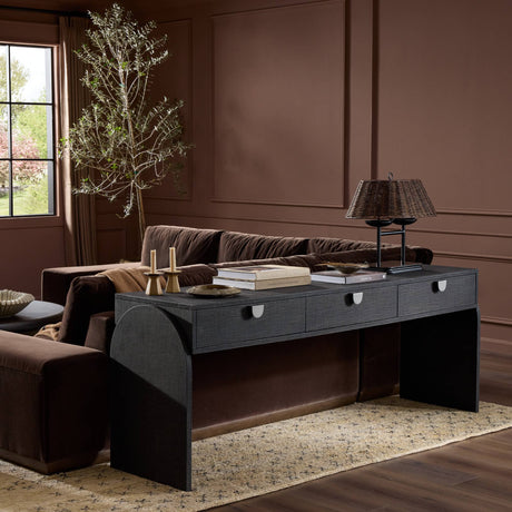 Cressida Console Table in Black Linen from Four Hands - Luna Furniture