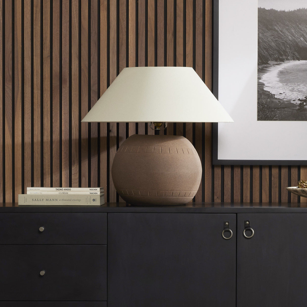 Honus Table Lamp in Dark Sand Porcelain Ceramic from Four Hands - Luna Furniture