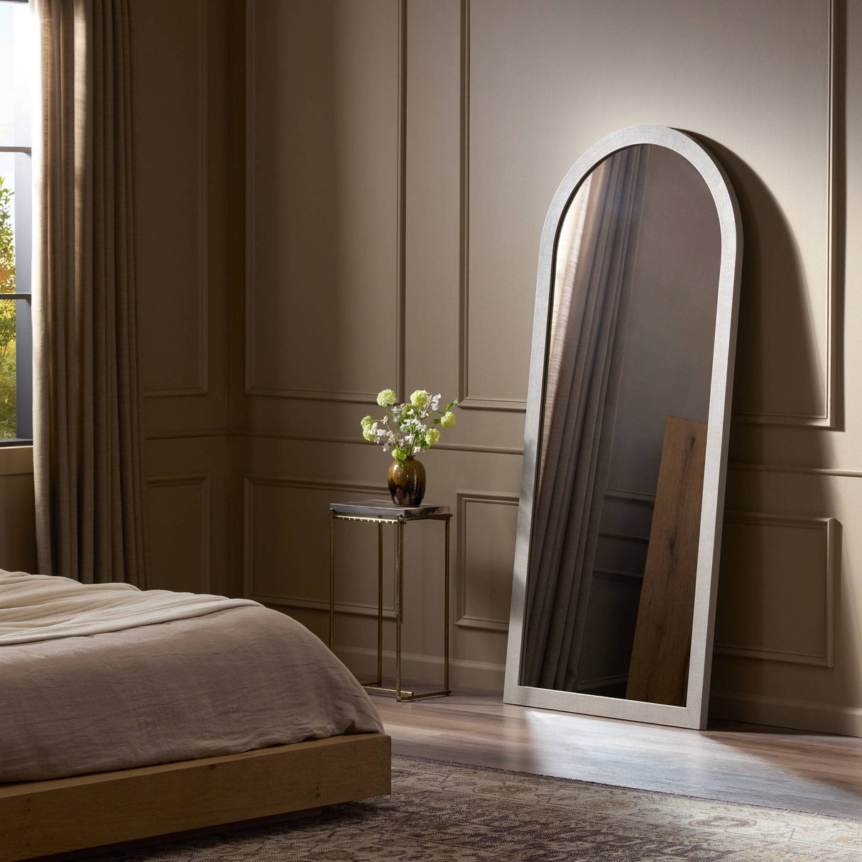 Cressida Floor Mirror in Ivory Painted Linen from Four Hands - Luna Furniture