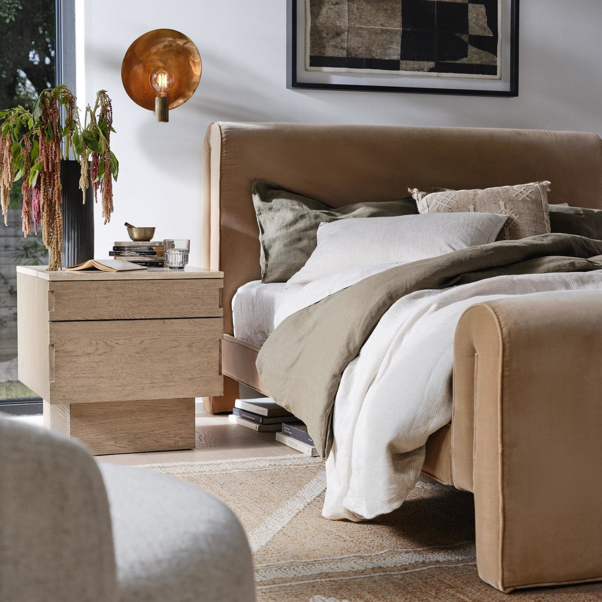 Mitchell Bed in Surrey Camel from Four Hands - Luna Furniture