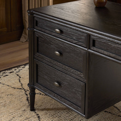 Toulouse Executive Desk in Distressed Black from Four Hands - Luna Furniture