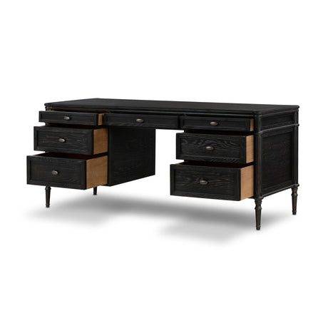 Toulouse Executive Desk in Distressed Black from Four Hands - Luna Furniture