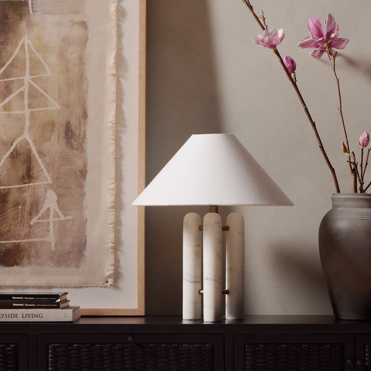 Medici Table Lamp in Charcoal and White Marble from Four Hands - Luna Furniture