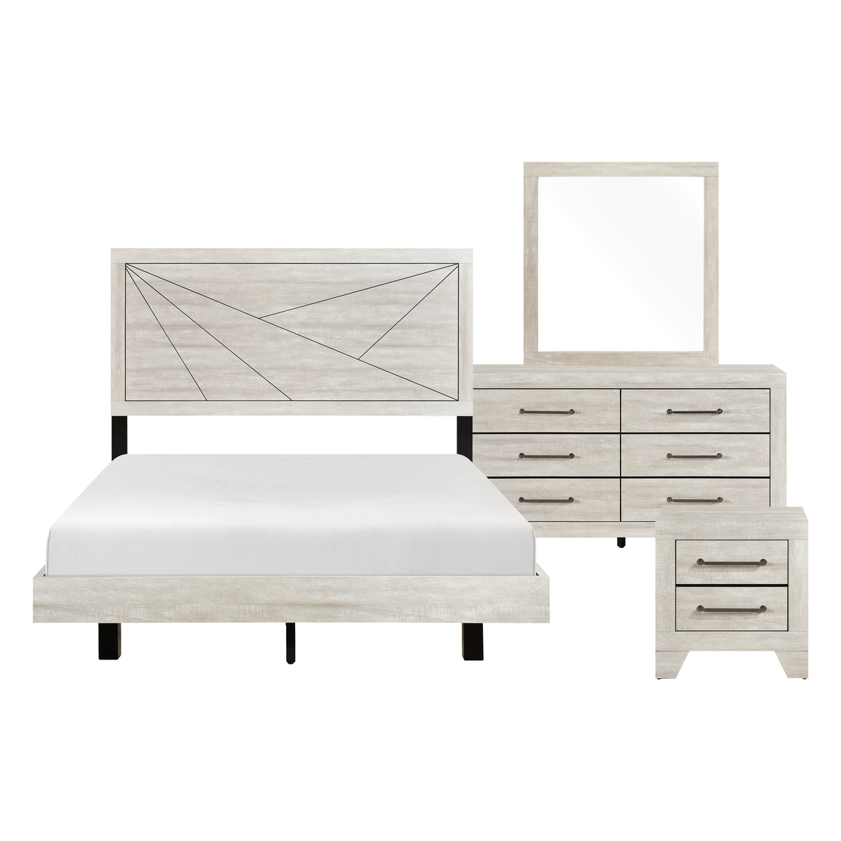 Aspen Gray Oak 4pc Set (QB+NS+DR+MR) from Homelegance - Luna Furniture
