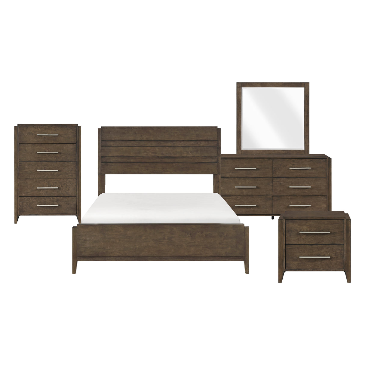 Emmett Dark Walnut 5pc Set (QB+NS+DR+MR+CH) from Homelegance - Luna Furniture