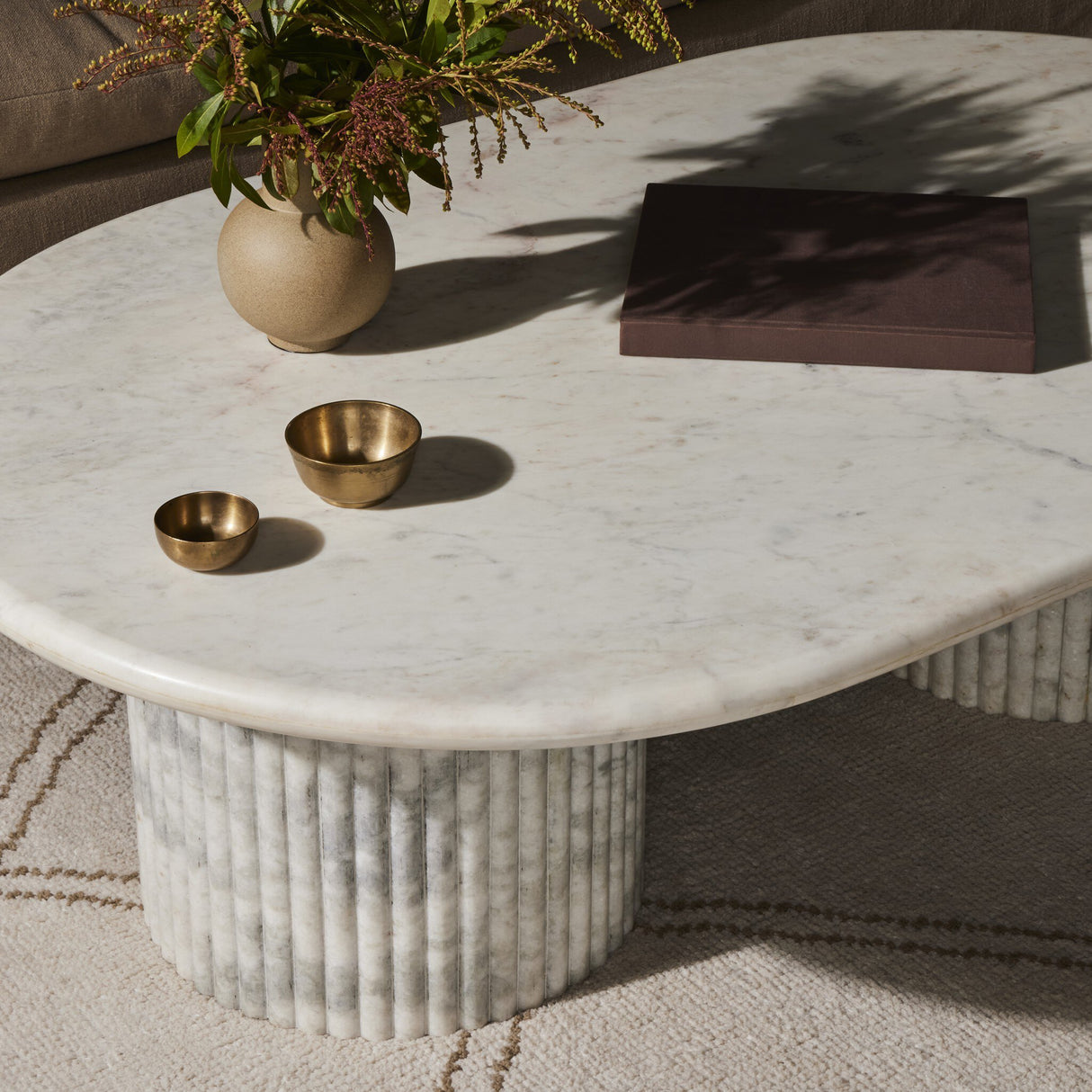 Oranda Coffee Table in Polished White Marble w/ Sealant from Four Hands - Luna Furniture