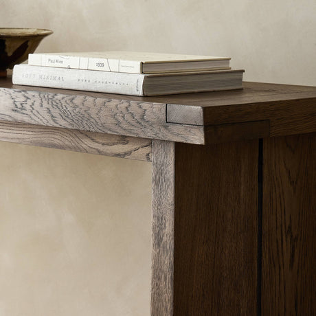 Warby Console Table in Worn Oak Veneer from Four Hands - Luna Furniture