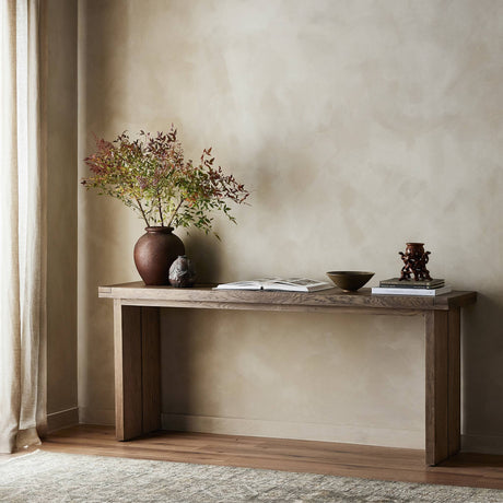 Warby Console Table in Worn Oak Veneer from Four Hands - Luna Furniture