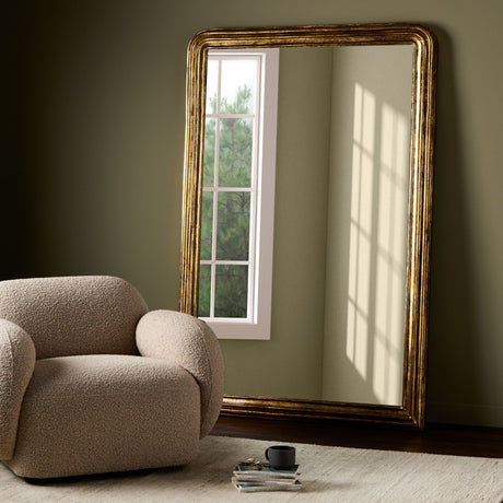 Vintage Louis Floor Mirror in Antiqued Gold Leaf from Four Hands - Luna Furniture