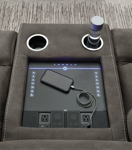 Hoopster Gunmetal Console with Touchscreen from Ashley Furniture - Luna Furniture