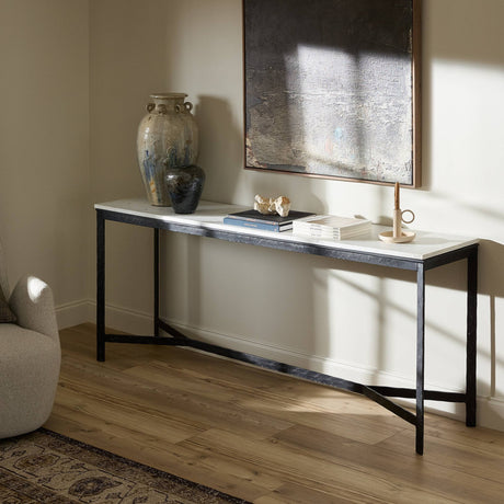 Hammered Iron Console Table in White Marble from Four Hands - Luna Furniture