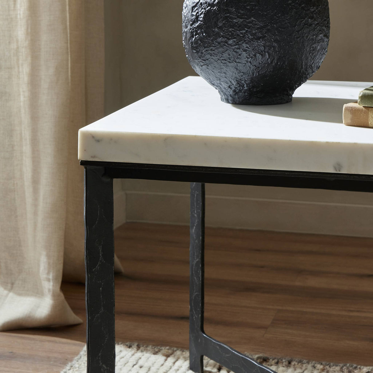 Hammered Iron End Table in White Marble from Four Hands - Luna Furniture