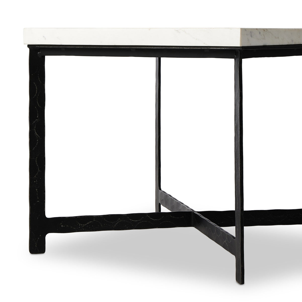 Hammered Iron End Table in White Marble from Four Hands - Luna Furniture