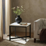 Hammered Iron End Table in White Marble from Four Hands - Luna Furniture