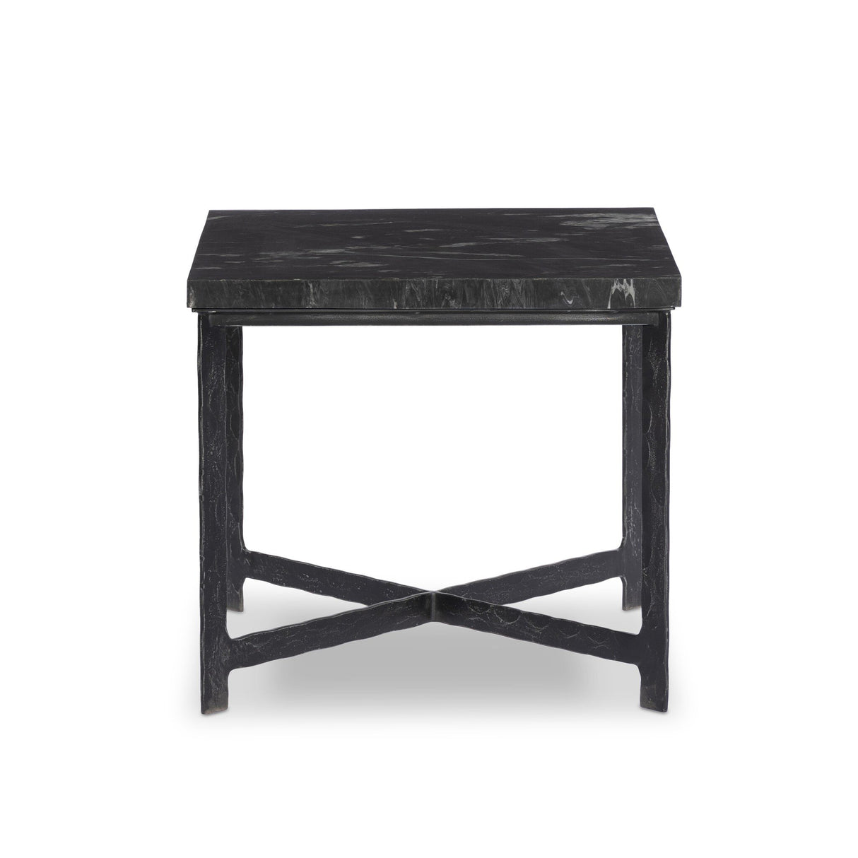 Hammered Iron End Table in Charcoal Marble from Four Hands - Luna Furniture
