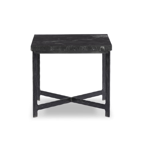 Hammered Iron End Table in Charcoal Marble from Four Hands - Luna Furniture