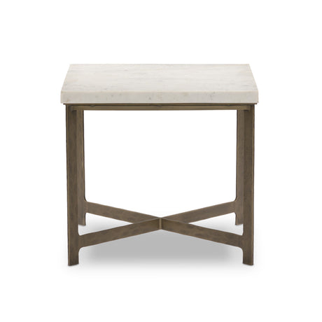 Hammered Iron End Table in White Marble from Four Hands - Luna Furniture