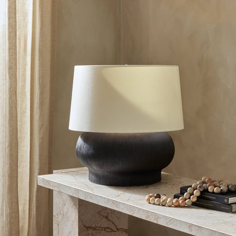 Kragen Table Lamp in Textured Matte Black Porcelain Ceramic from Four Hands - Luna Furniture