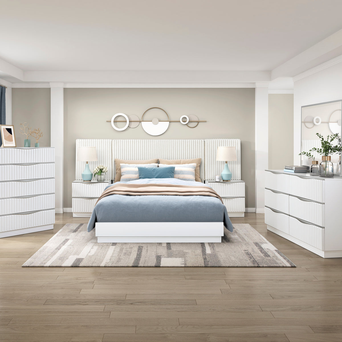 Linea Pearl White Panel Wall Bedroom Set – Luna Furniture