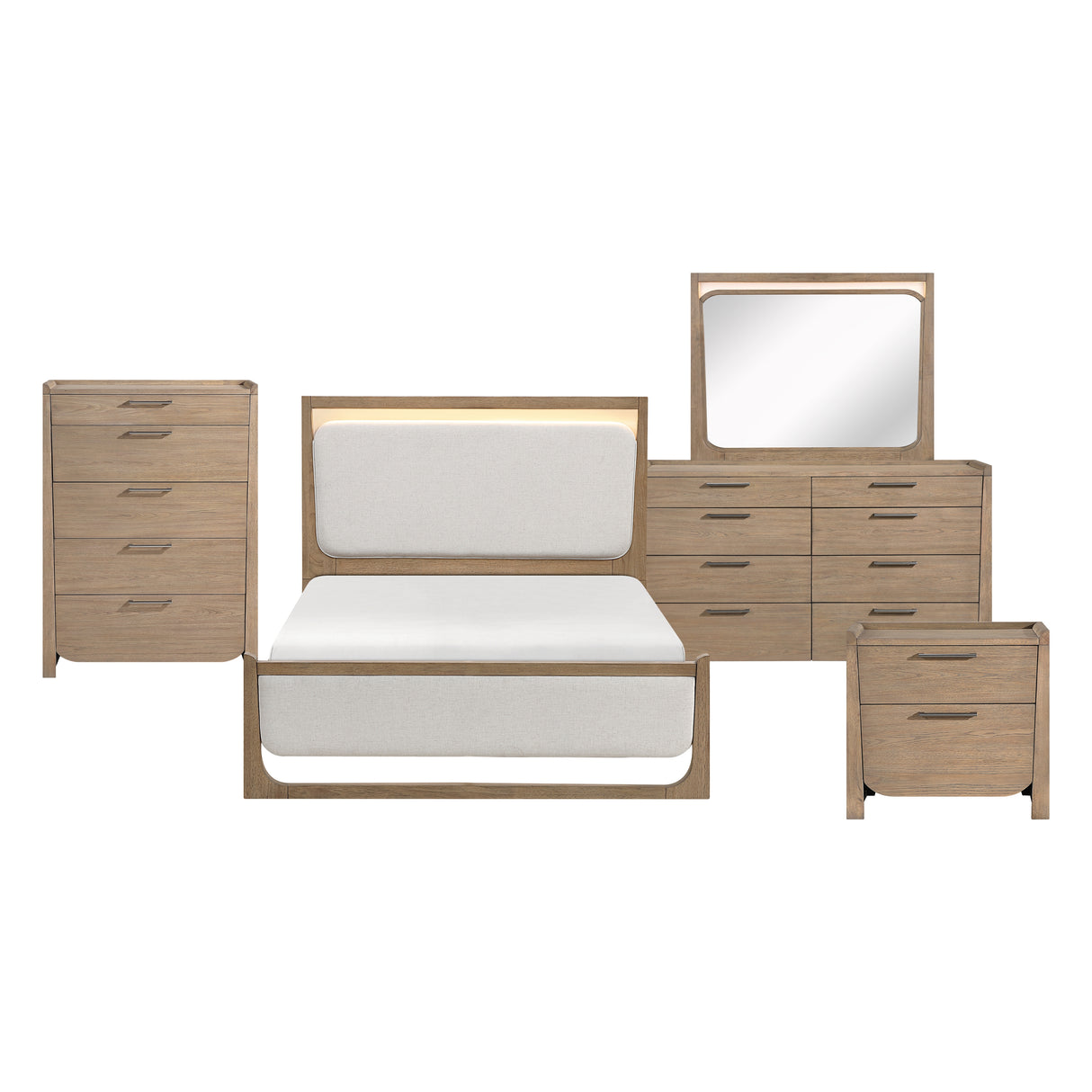 Riley Light Brown Queen Bed, Dresser, Mirror, and Nightstand from Homelegance - Luna Furniture