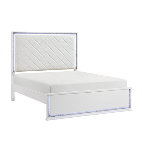 Lumin Pearl White Queen Led Panel Bed from Homelegance - Luna Furniture
