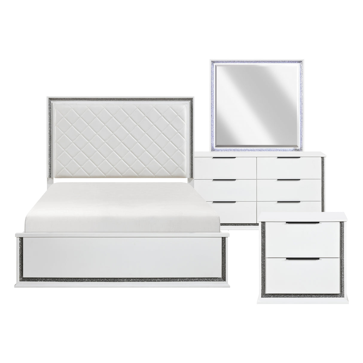 Lumin Pearl White 4pc Set (QB+NS+DR+MR) from Homelegance - Luna Furniture
