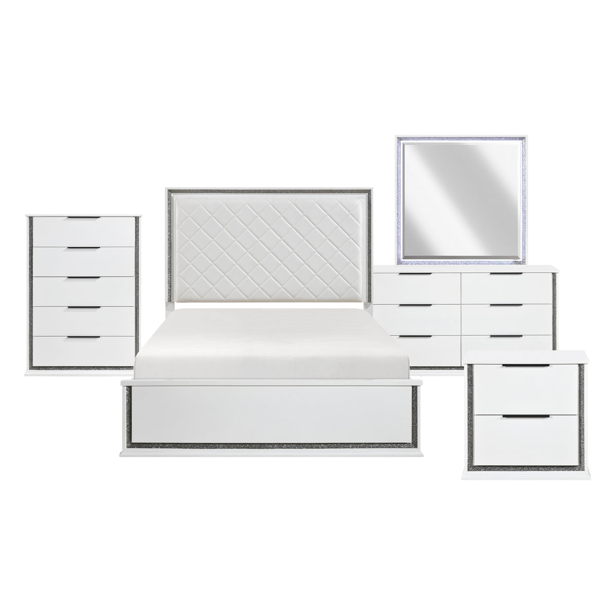 Lumin Pearl White 5pc Set (QB+NS+DR+MR+CH) from Homelegance - Luna Furniture