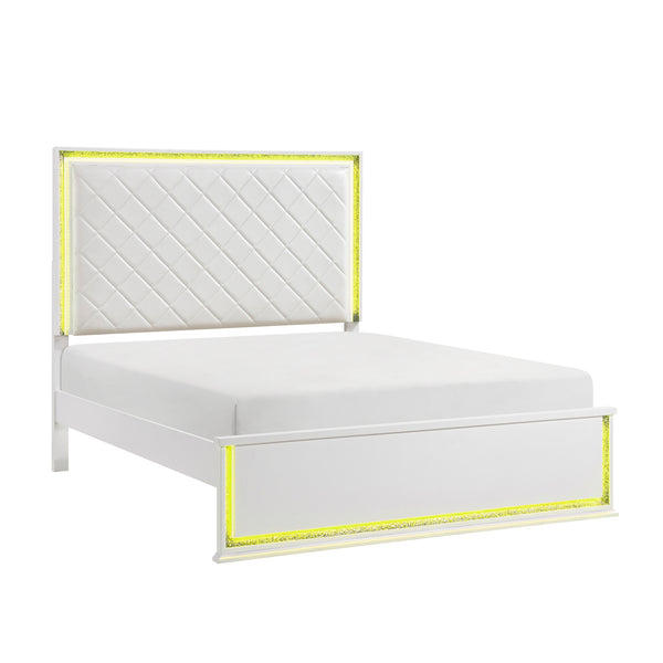 Lumin Pearl White Eastern King Led Panel Bed