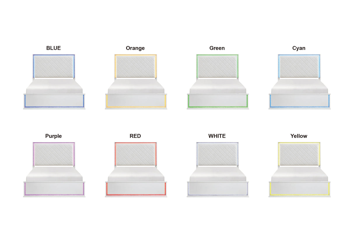 Lumin Pearl White Eastern King Led Panel Bed from Homelegance - Luna Furniture