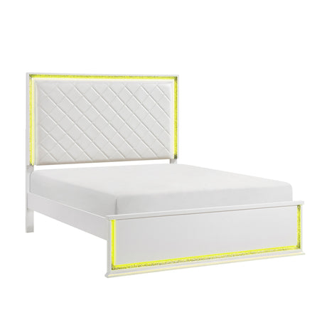 Lumin Pearl White LED Panel King Bed from Homelegance - Luna Furniture