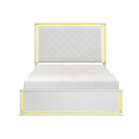 Lumin Pearl White Eastern King Led Panel Bed from Homelegance - Luna Furniture