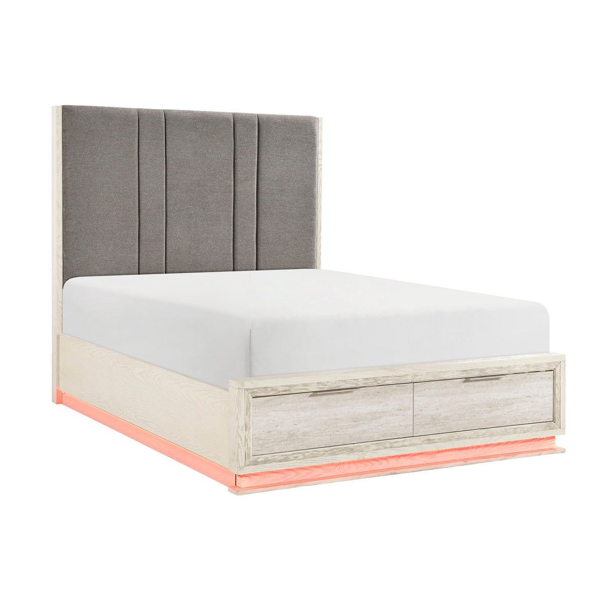 Noctis White/Light Gray Queen Platform Bed with Footboard Storage from Homelegance - Luna Furniture