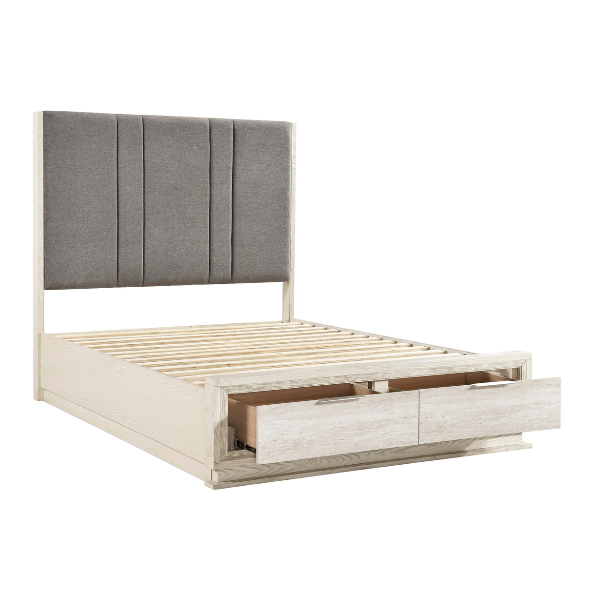 Noctis White/Light Gray Queen Platform Bed with Footboard Storage from Homelegance - Luna Furniture