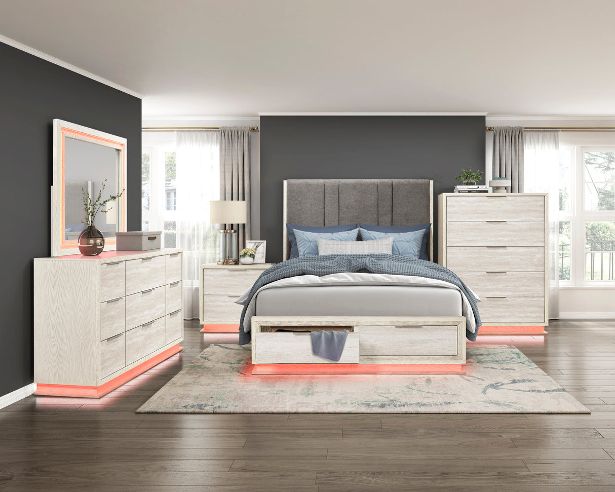 Noctis White/Light Gray Queen Platform Bed with Footboard Storage from Homelegance - Luna Furniture