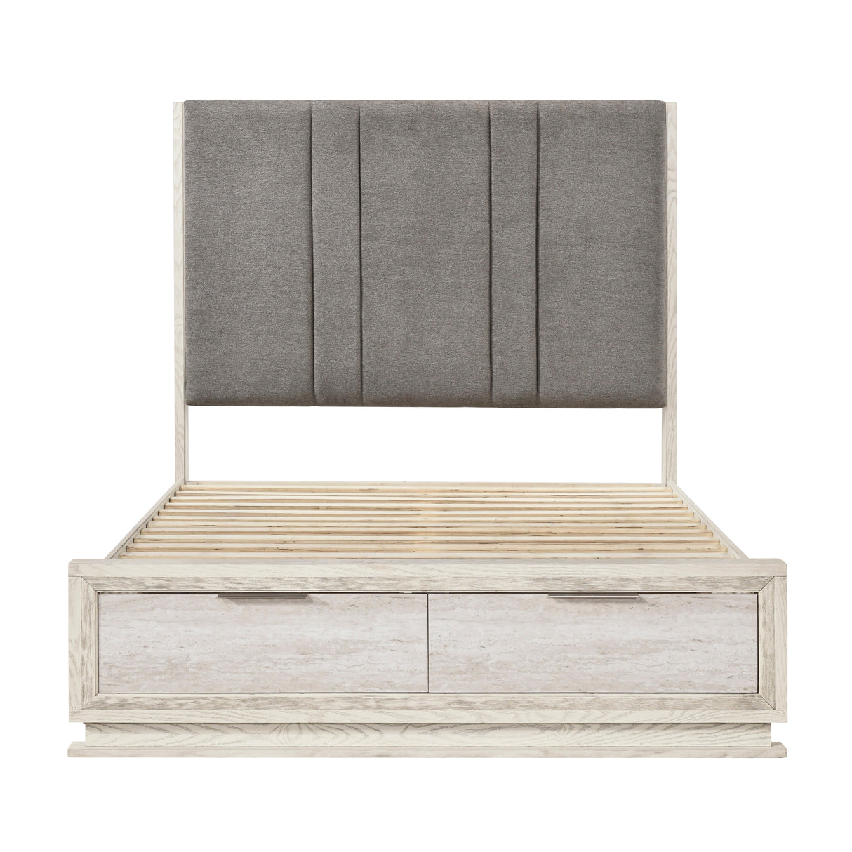 Noctis White/Light Gray Queen Platform Bed with Footboard Storage from Homelegance - Luna Furniture