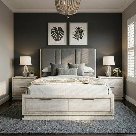 Noctis White/Light Gray Queen Platform Bed with Footboard Storage from Homelegance - Luna Furniture