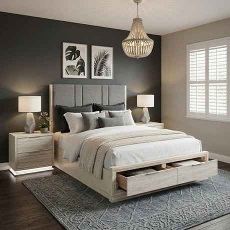 Noctis White/Light Gray Queen Platform Bed with Footboard Storage from Homelegance - Luna Furniture