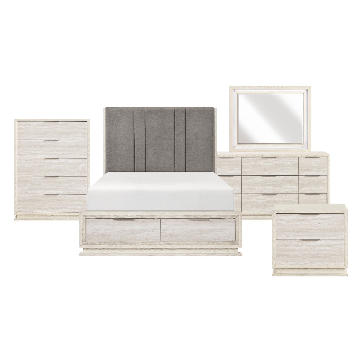 Noctis White/Light Gray 4pc Set (QB+NS+DR+MR) from Homelegance - Luna Furniture