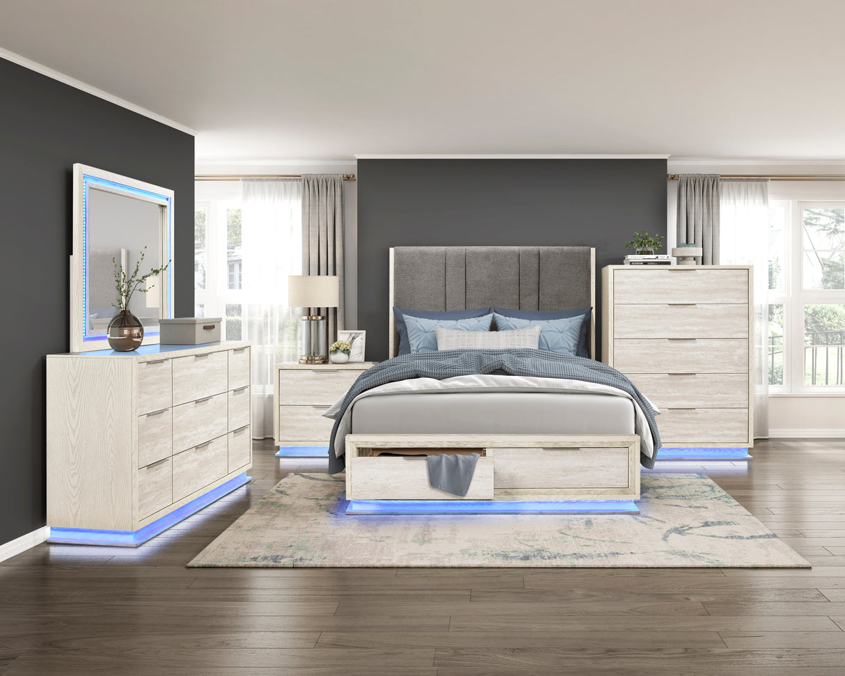 Noctis White/Light Gray California King Led Storage Platform Bed from Homelegance - Luna Furniture